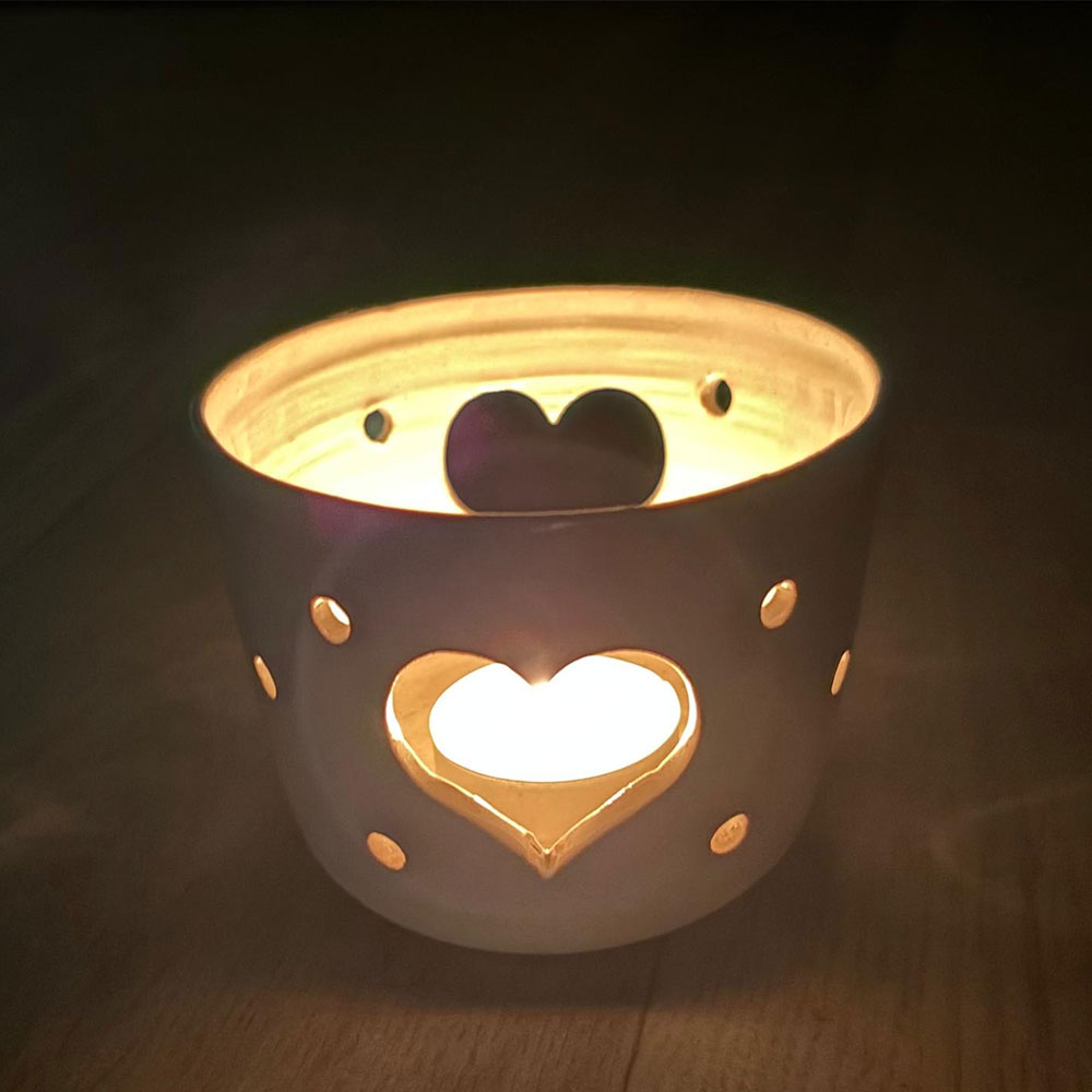 Photophore blanc rond coeur – Image 2