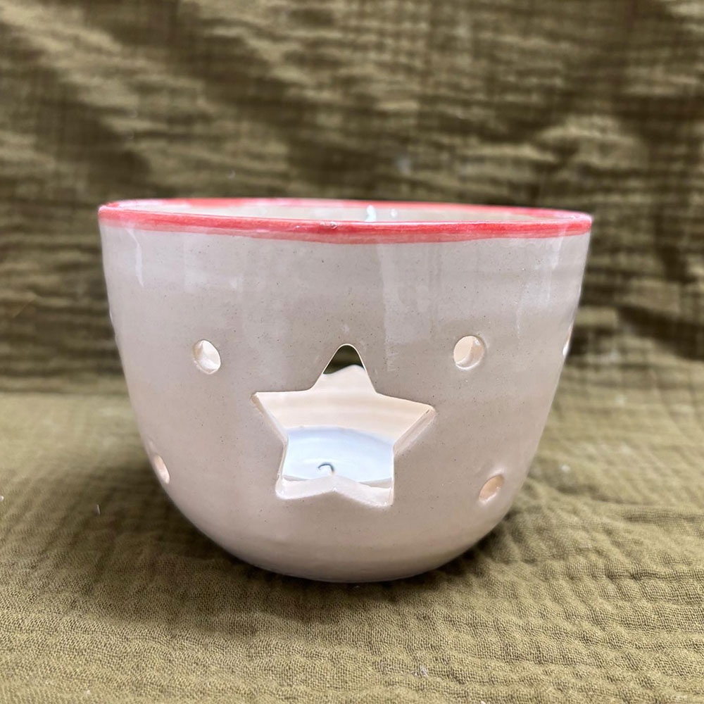 Photophore rond étoile liseré rouge